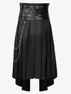 Black Vintage Skirt Retro Grommets Steampunk Gothic Asymmetrical Pleated Skirt Retro Costumes