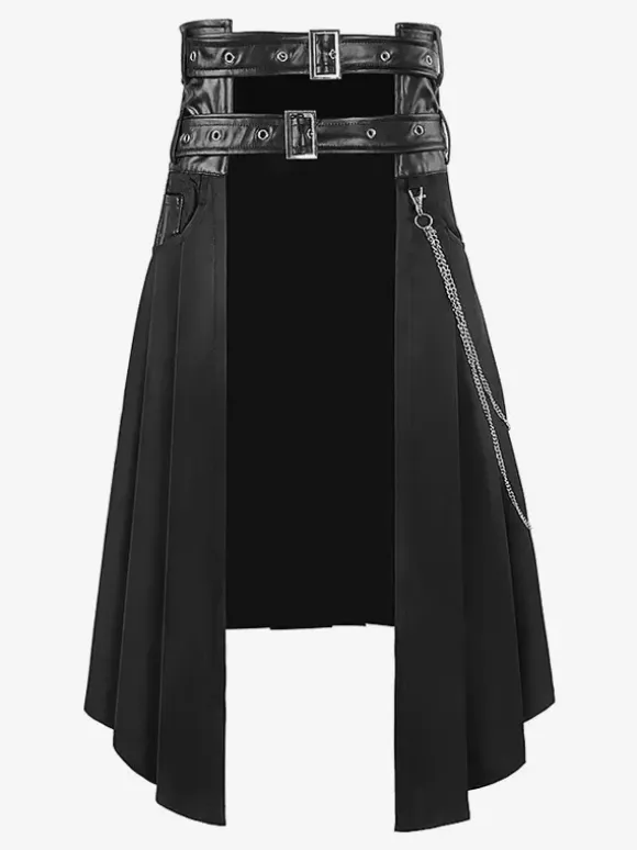 Black Vintage Skirt Retro Grommets Steampunk Gothic Asymmetrical Pleated Skirt Retro Costumes