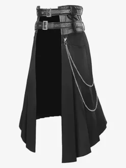 Black Vintage Skirt Retro Grommets Steampunk Gothic Asymmetrical Pleated Skirt Retro Costumes