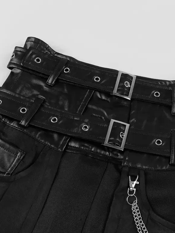 Black Vintage Skirt Retro Grommets Steampunk Gothic Asymmetrical Pleated Skirt Retro Costumes