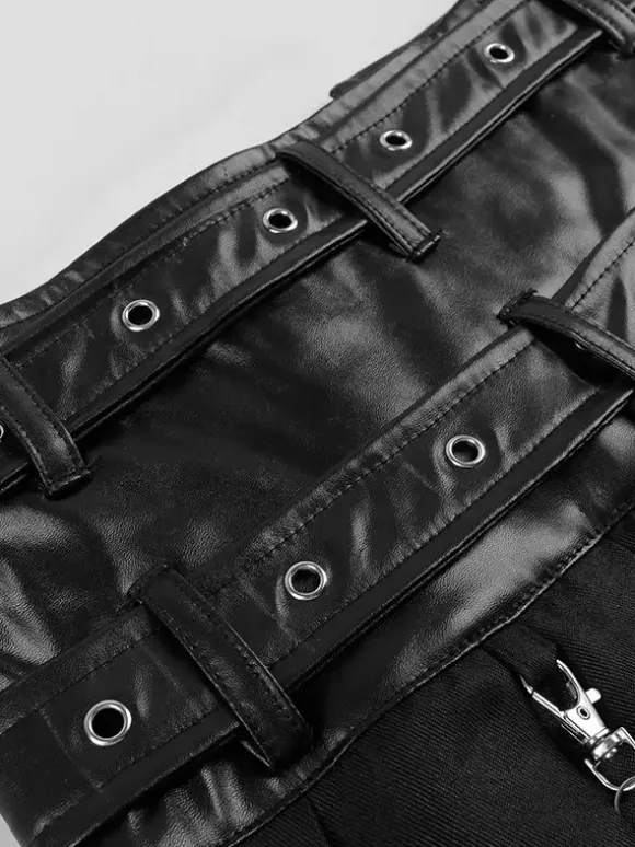 Black Vintage Skirt Retro Grommets Steampunk Gothic Asymmetrical Pleated Skirt Retro Costumes