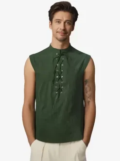 Black Vintage Top Elegant Polyester Lace Up Sleeveless Retro Costumes For Man