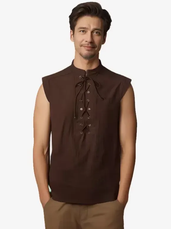 Black Vintage Top Elegant Polyester Lace Up Sleeveless Retro Costumes For Man