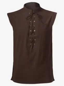 Black Vintage Top Elegant Polyester Lace Up Sleeveless Retro Costumes For Man