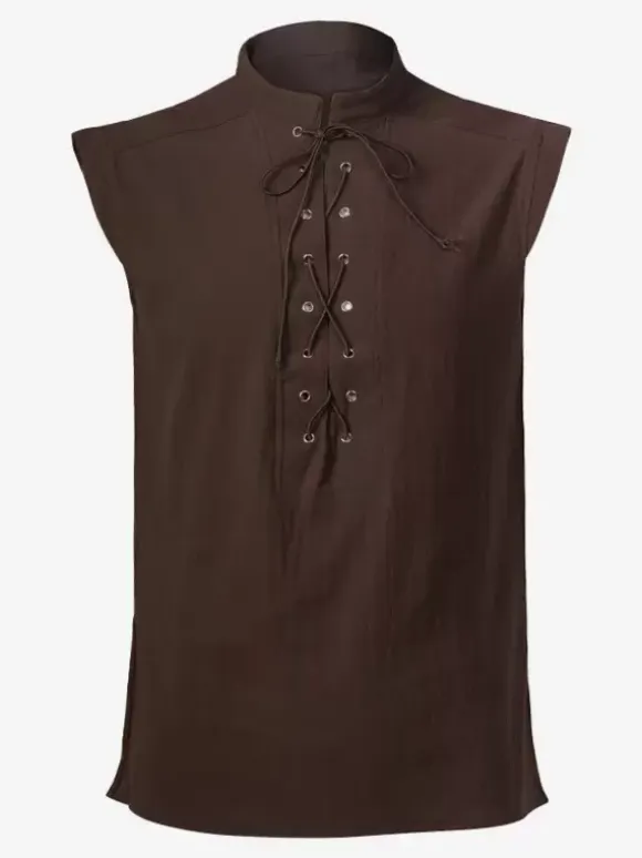 Black Vintage Top Elegant Polyester Lace Up Sleeveless Retro Costumes For Man