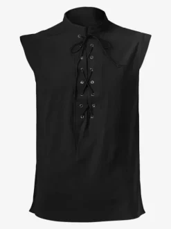 Black Vintage Top Elegant Polyester Lace Up Sleeveless Retro Costumes For Man