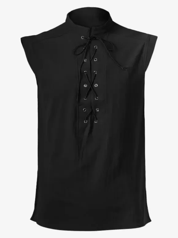 Black Vintage Top Elegant Polyester Lace Up Sleeveless Retro Costumes For Man
