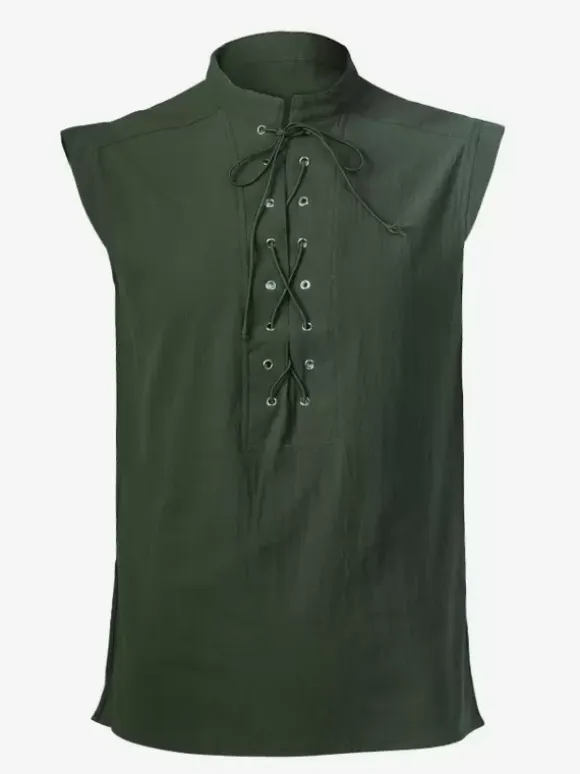 Black Vintage Top Elegant Polyester Lace Up Sleeveless Retro Costumes For Man