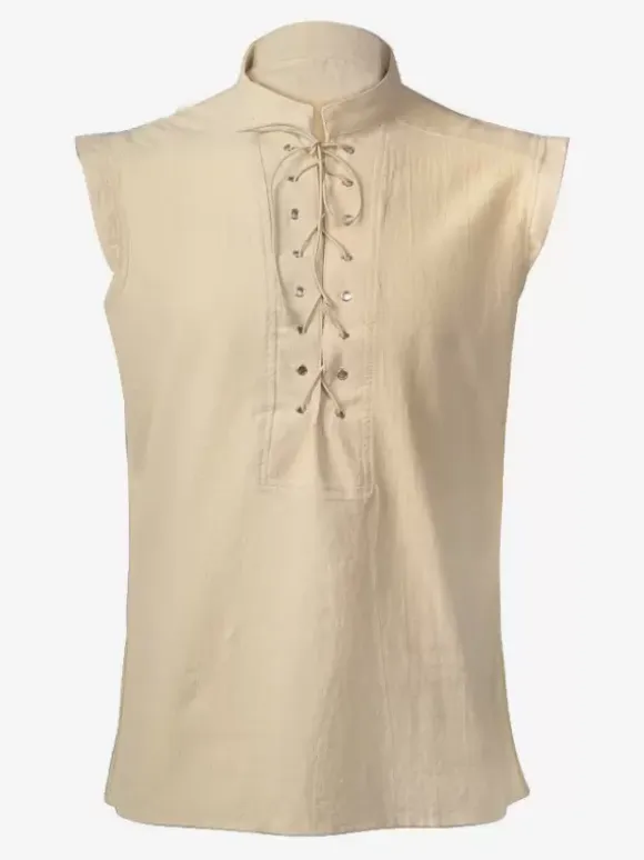 Black Vintage Top Elegant Polyester Lace Up Sleeveless Retro Costumes For Man
