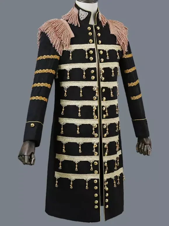 Black Vintage Top Elegant Polyester Long Sleeves Retro Costumes For Man Burgundy