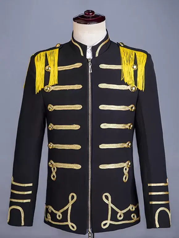 Black Vintage Top Elegant Polyester Long Sleeves Retro Costumes For Man