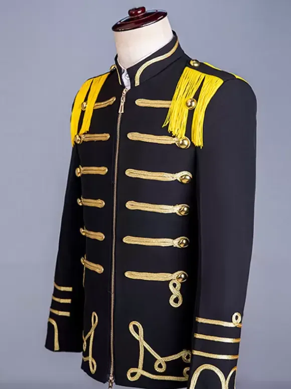 Black Vintage Top Elegant Polyester Long Sleeves Retro Costumes For Man