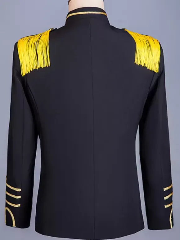 Black Vintage Top Elegant Polyester Long Sleeves Retro Costumes For Man