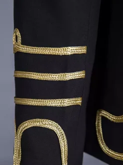 Black Vintage Top Euro-Style Polyester Fringe Buttons Color Block Long Sleeves Retro Costumes For Man