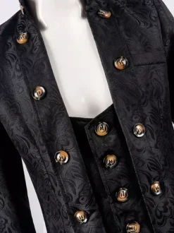 Black Vintage Top Renaissance Jacquard Long Sleeves Polyester Polyester Fiber Overcoat Retro Costumes For Man