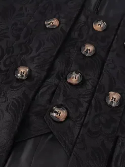 Black Vintage Top Renaissance Jacquard Long Sleeves Polyester Polyester Fiber Overcoat Retro Costumes For Man