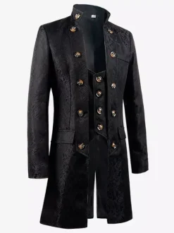Black Vintage Top Renaissance Jacquard Long Sleeves Polyester Polyester Fiber Overcoat Retro Costumes For Man