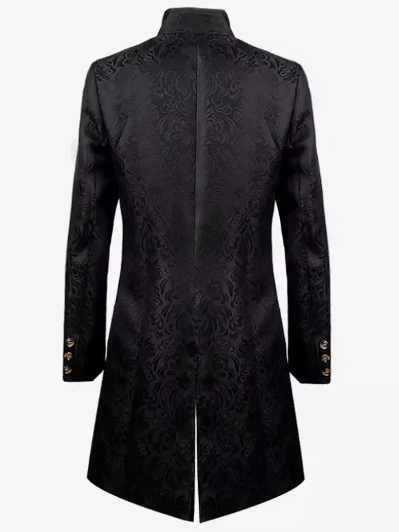 Black Vintage Top Renaissance Jacquard Long Sleeves Polyester Polyester Fiber Overcoat Retro Costumes For Man