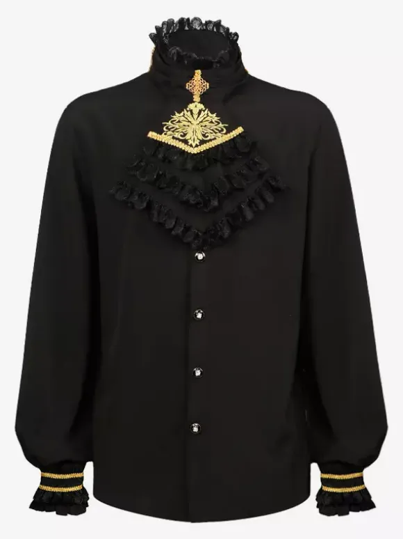 Black Vintage Top Retro Long Sleeves Polyester Polyester Fiber Top Retro Costumes For Man