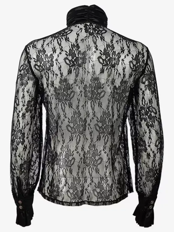 Black Vintage Top Retro Long Sleeves Polyester Polyester Fiber Shirt Retro Costumes For Man