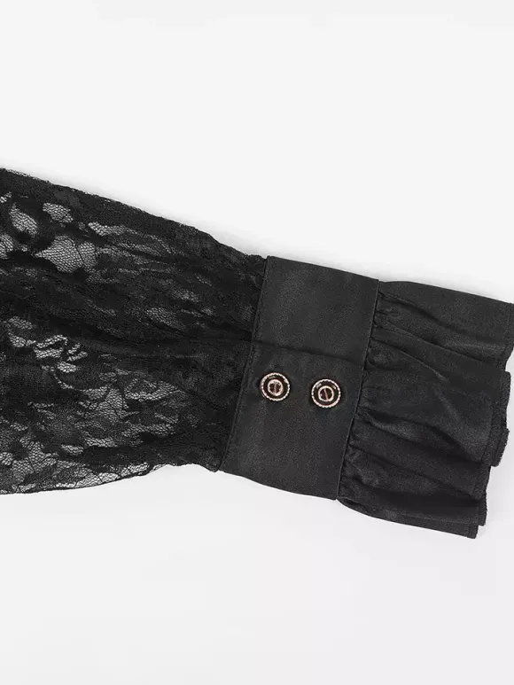 Black Vintage Top Retro Long Sleeves Polyester Polyester Fiber Shirt Retro Costumes For Man
