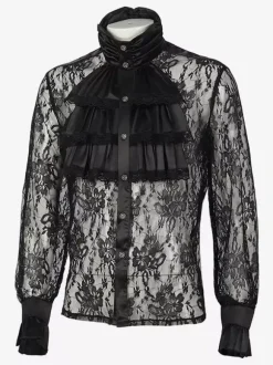 Black Vintage Top Retro Long Sleeves Polyester Polyester Fiber Shirt Retro Costumes For Man