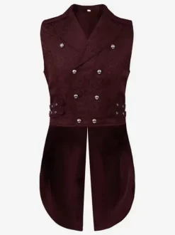 Black Vintage Top Retro Polyester Sleeveless Retro Costumes For Man Burgundy