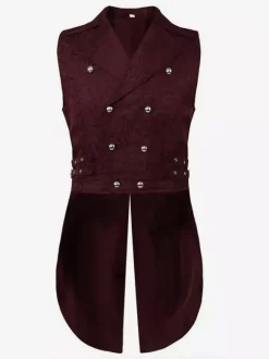 Black Vintage Top Retro Polyester Sleeveless Retro Costumes For Man Burgundy