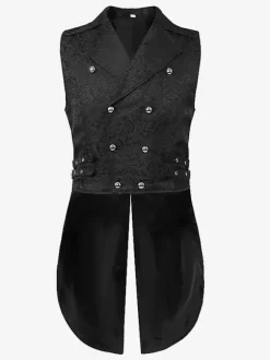 Black Vintage Top Retro Polyester Sleeveless Retro Costumes For Man Burgundy