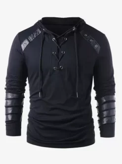 Black Vintage Top Retro Polyester Long Sleeves Retro Costumes For Man