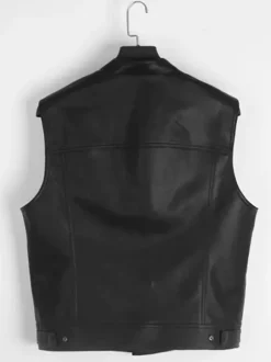 Black Vintage Top Retro Sleeveless PU Leather Top Retro Costumes For Man
