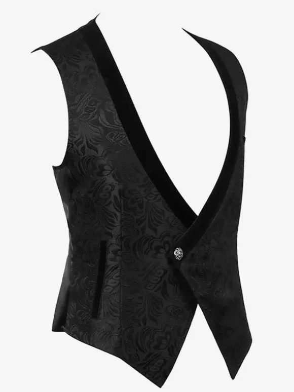 Black Vintage Top Retro Sleeveless Polyester Polyester Fiber Waistcoat Retro Costumes For Man