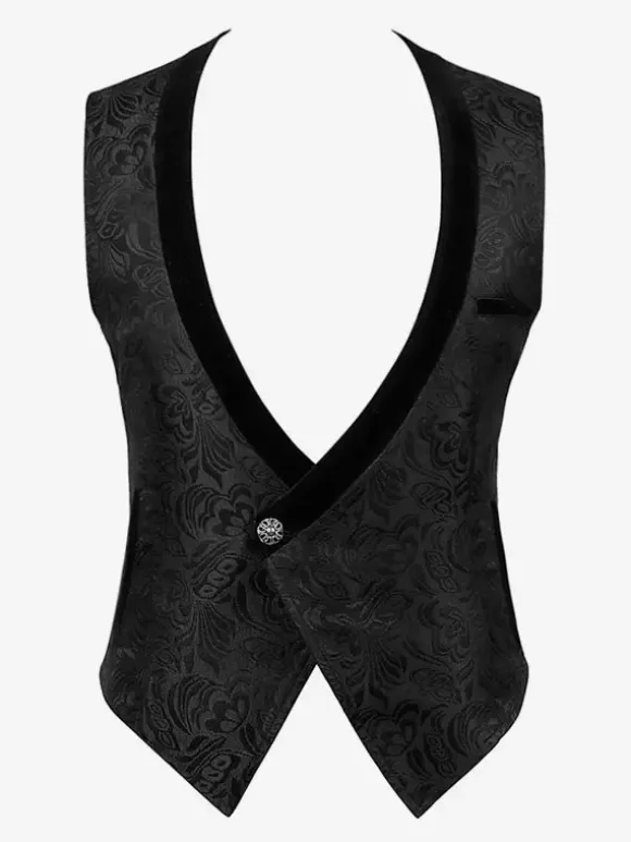 Black Vintage Top Retro Sleeveless Polyester Polyester Fiber Waistcoat Retro Costumes For Man