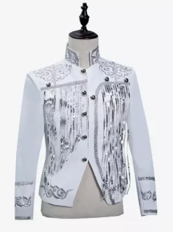 Black Vintage Top Sequin Tassel Coat Long Sleeves Retro Costumes For Man