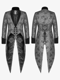 Black Vintage Top Vintage Split Front Lace Up Jacquard Long Sleeves Polyester Top Retro Costumes For Man