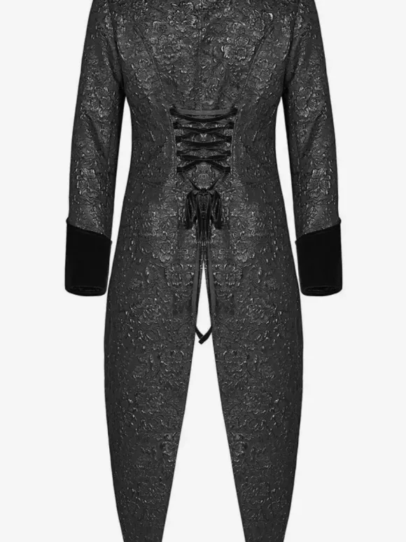 Black Vintage Top Vintage Split Front Lace Up Jacquard Long Sleeves Polyester Top Retro Costumes For Man