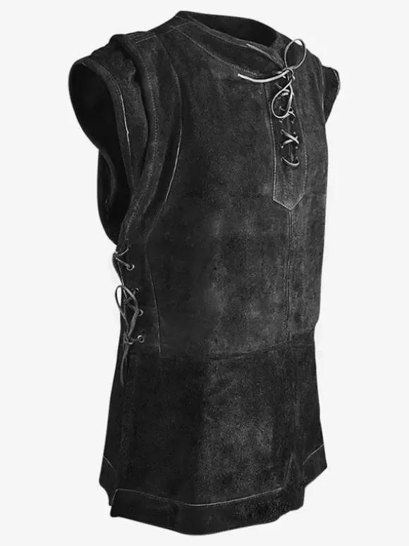 Black Vintage Top Vintage Lace Up Long Sleeves Polyester Waistcoat Retro Costumes For Man