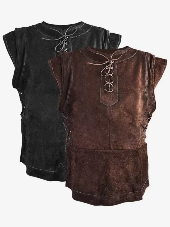 Black Vintage Top Vintage Lace Up Long Sleeves Polyester Waistcoat Retro Costumes For Man