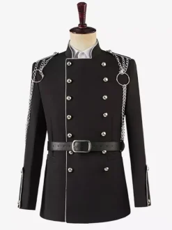 Black Vintage Top Vintage Chains Buttons Long Sleeves Polyester Overcoat Retro Costumes For Man