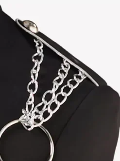 Black Vintage Top Vintage Chains Buttons Long Sleeves Polyester Overcoat Retro Costumes For Man