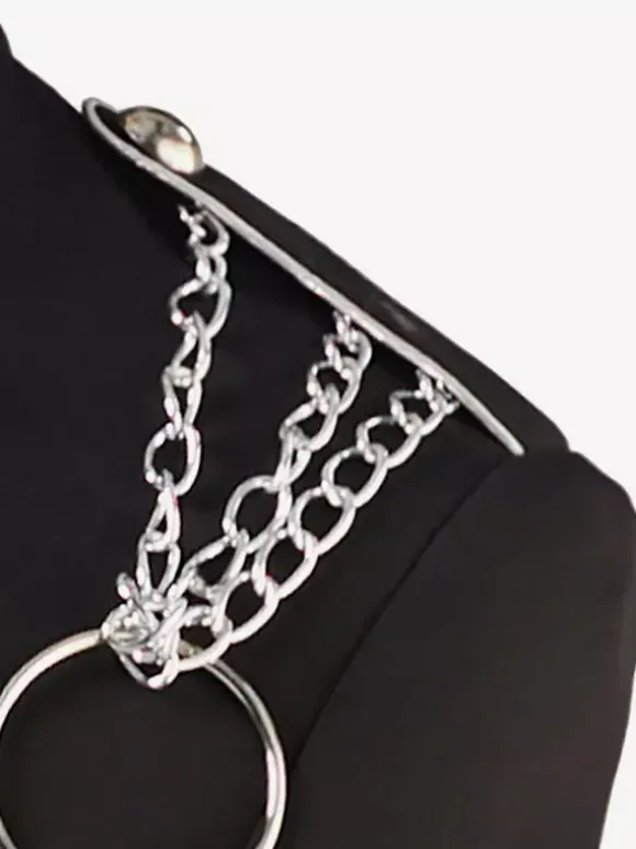Black Vintage Top Vintage Chains Buttons Long Sleeves Polyester Overcoat Retro Costumes For Man