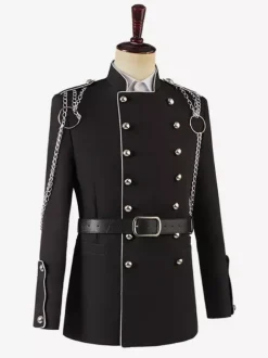 Black Vintage Top Vintage Chains Buttons Long Sleeves Polyester Overcoat Retro Costumes For Man