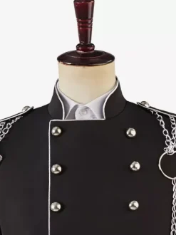 Black Vintage Top Vintage Chains Buttons Long Sleeves Polyester Overcoat Retro Costumes For Man