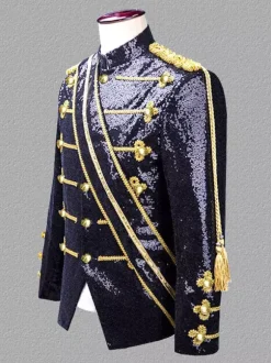 Black Vintage Top Vintage Polyester Fringe Sequins Long Sleeves Retro Costumes For Man