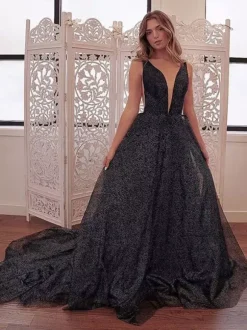 Black Wedding Dresses 2026 A-Line Sleeveless With Train Bridal Dress Free Customization