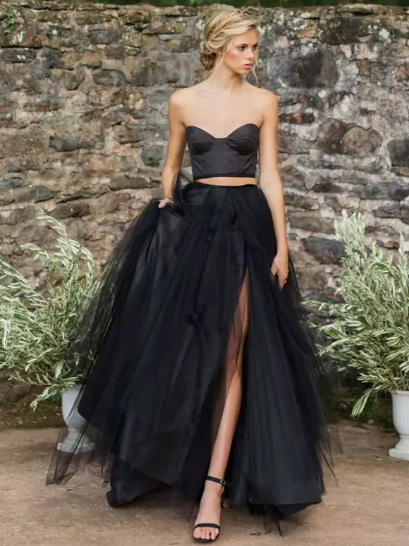 Black Wedding Dresses 2026 A-Line Sleeveless Split Front With Train Bridal Gown Free Customization