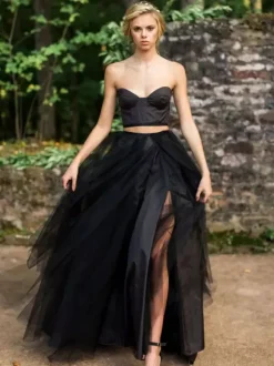 Black Wedding Dresses 2026 A-Line Sleeveless Split Front With Train Bridal Gown Free Customization