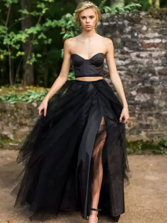Black Wedding Dresses 2026 A-Line Sleeveless Split Front With Train Bridal Gown Free Customization