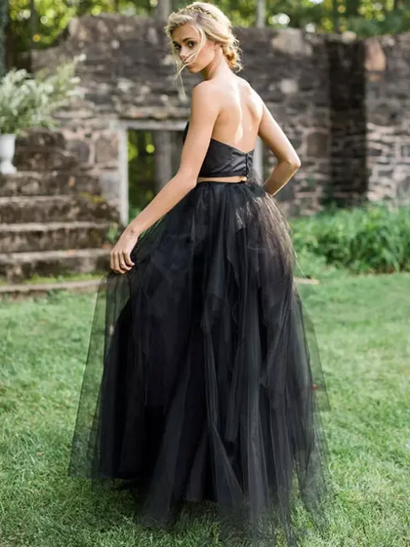Black Wedding Dresses 2026 A-Line Sleeveless Split Front With Train Bridal Gown Free Customization