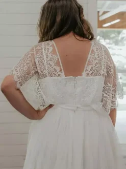 Black Wedding Dresses 2026 Lace A-Line Short Sleeves With Train Bridal Dress Free Customization